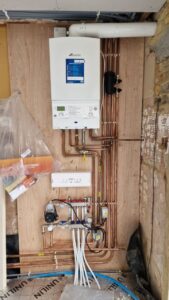 Worcester Bosch boiler with full copper pipework and heating controls installed